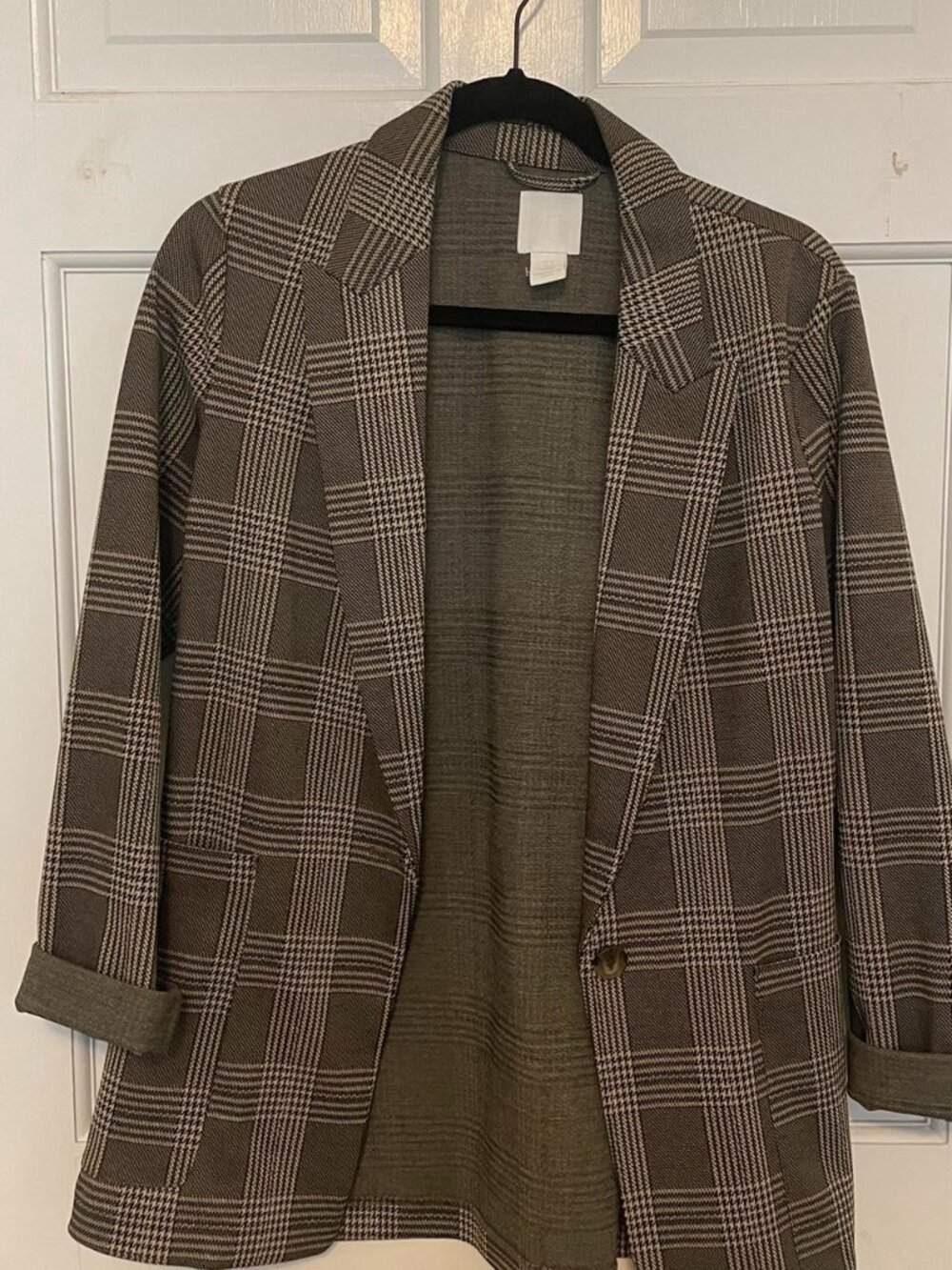 H&M Plaid Blazer Brown Houndstooth Size 8